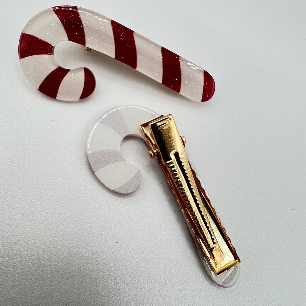Candy Cane Hair Clip Set New